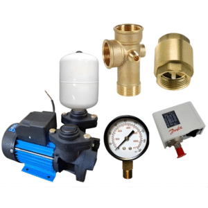 JES V Flow 0.5HP 24 Litre Single Phase Water Booster Pump with 50m Head Range & Set of Plumbing Accessories