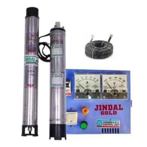 Jindal Gold Plus 1.1kW 1.5HP 13 Stage Single Phase Water Filled Borewell Submersible Pump with Contactor Type Control Panel, 50m Submersible Cable & 1 Year Warranty