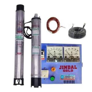 Jindal Gold Plus 1.1kW 1.5HP 15 Stage Single Phase Water Filled Borewell Submersible Pump with Contactor Type Control Panel, 50m Submersible Cable & 1 Year Warranty