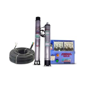 Jindal Gold Plus 2HP 20 Stage Copper Single Phase 4 inch Water Filled Borewell Submersible Pump with 50m Submersible Cable, Contactor Type Control Panel & 1 Year Warranty