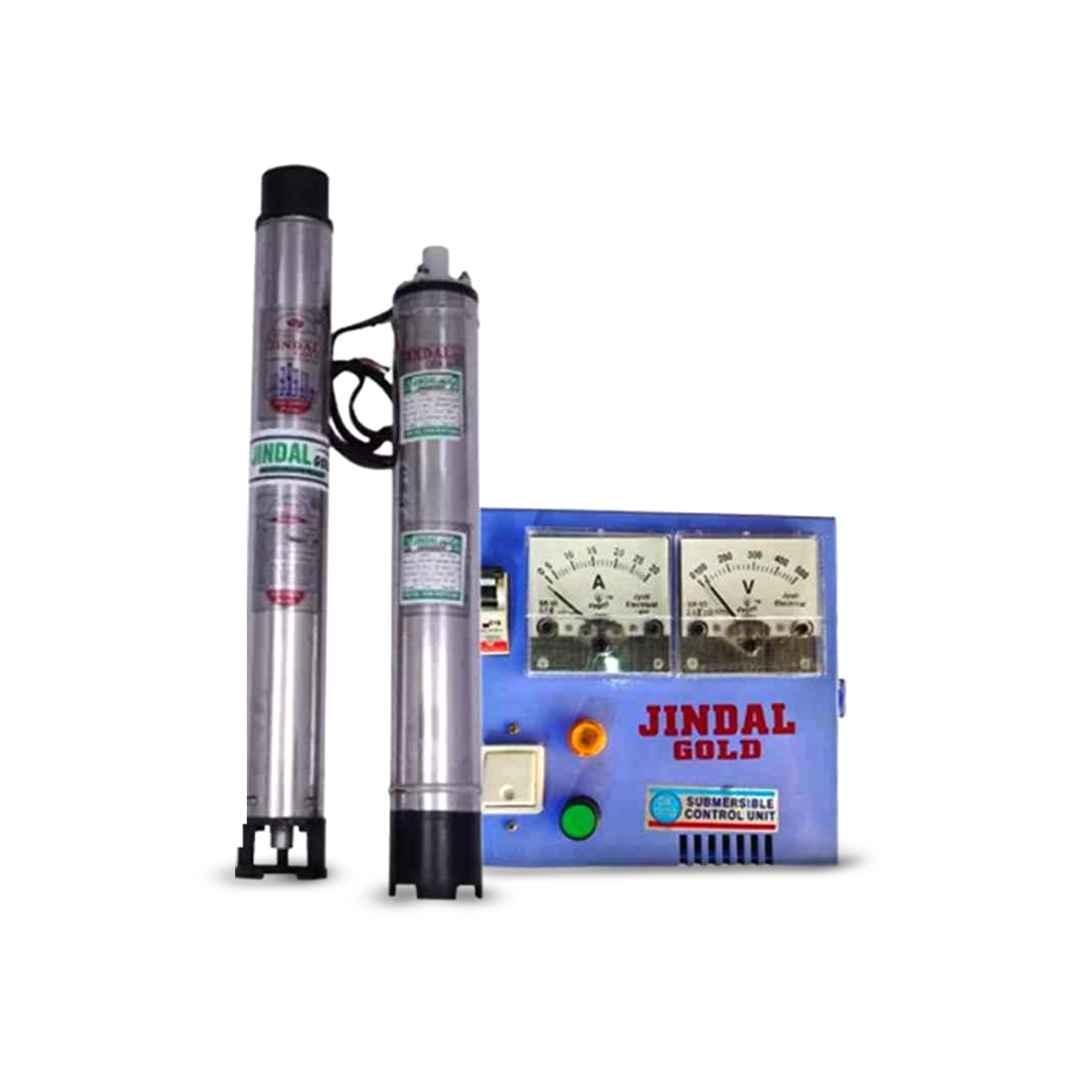 Jindal Gold Plus 3HP 25 Stage Copper Single Phase 4 inch Water Filled Submersible Pump with Control Panel & 1 Year Warranty Jindal Gold Plus 3HP 25 Stage Copper Single Phase 4 inch Water Filled Submersible Pump with Control Panel & 1 Year Warranty